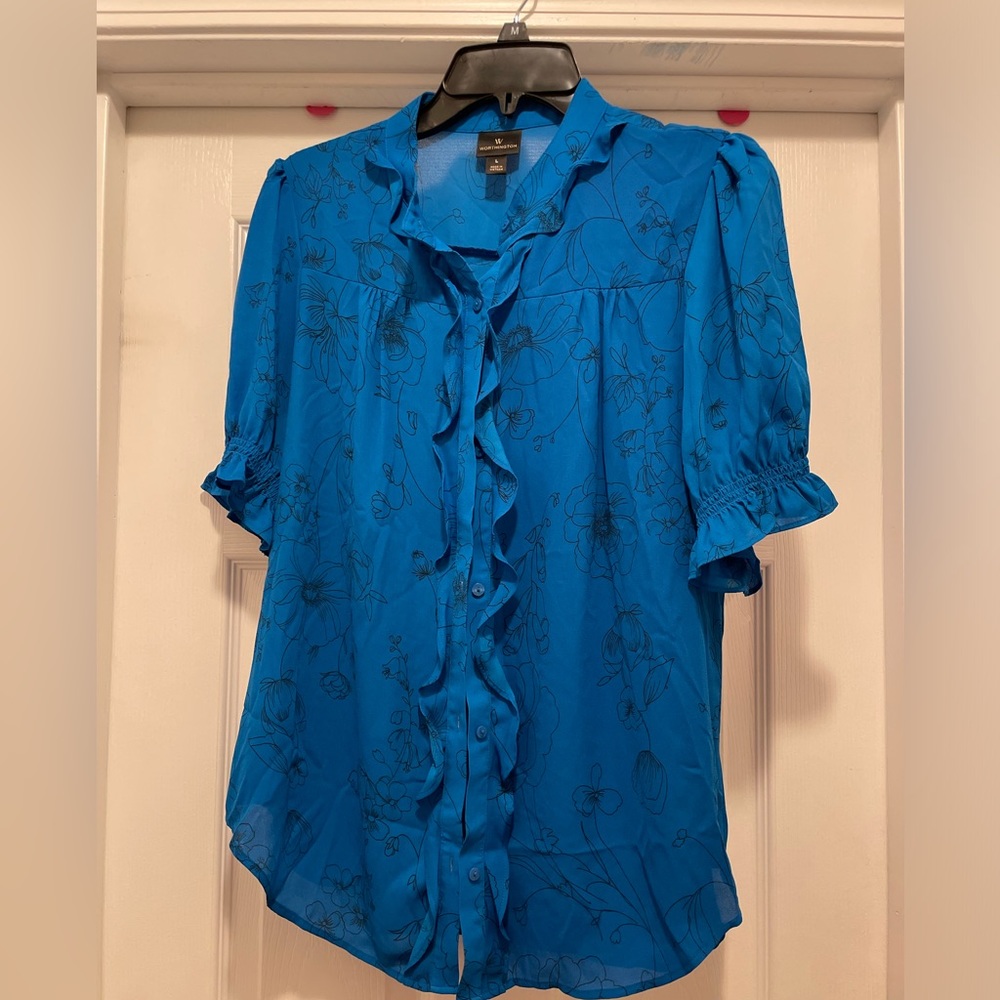 Worthington Royal blue ruffle button top size large